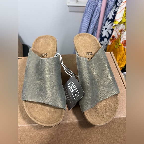 Birkenstock Namica Suede Leather Metallic Stone Gold - Picture 4 of 6